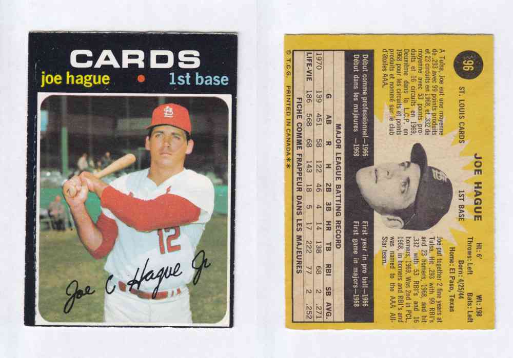 1971 O-PEE-CHEE BASEBALL CARDS #96 J. HAGUE photo 1971 O-PEE-CHEE BASEBALL CARDS #96 J. HAGUE photo