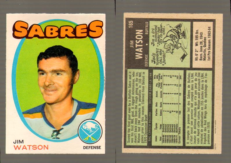 1971-72 O-PEE-CHEE HOCKEY CARD #165 J.WATSON photo 1971-72 O-PEE-CHEE HOCKEY CARD #165 J.WATSON photo