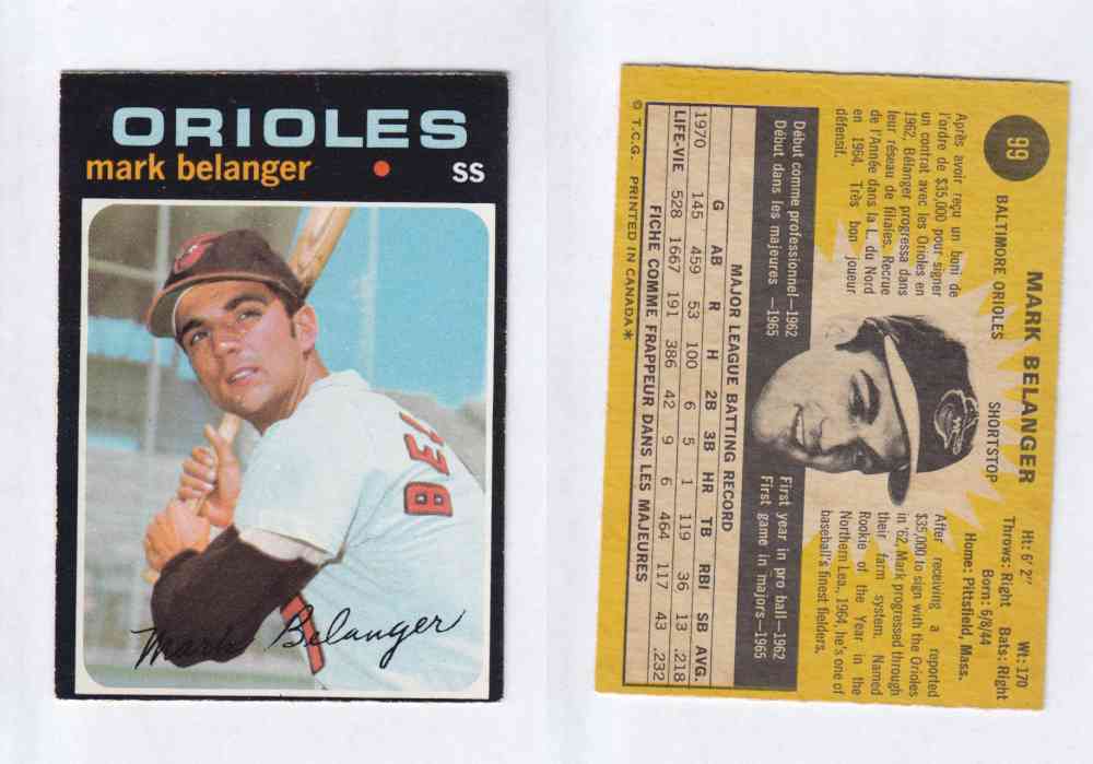 1971 O-PEE-CHEE BASEBALL CARDS #99  M. BELANGER photo