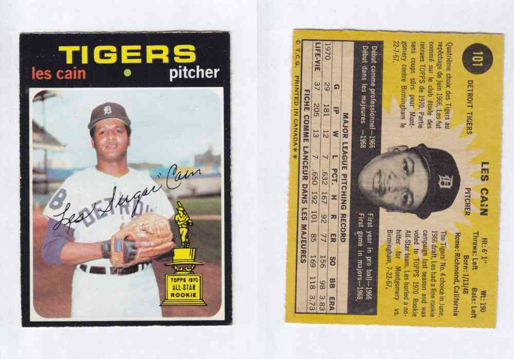1971 O-PEE-CHEE BASEBALL CARDS #101 L. CAIN photo 1971 O-PEE-CHEE BASEBALL CARDS #101 L. CAIN photo