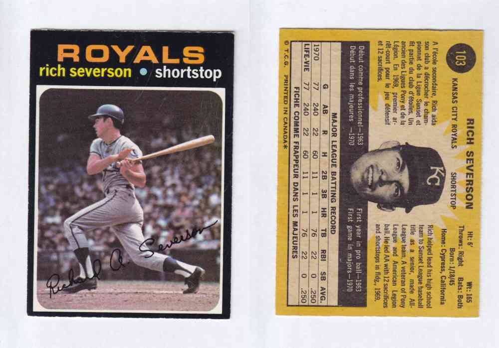 1971 O-PEE-CHEE BASEBALL CARDS #103 R. SEVERSON photo 1971 O-PEE-CHEE BASEBALL CARDS #103 R. SEVERSON photo