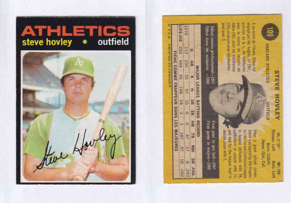 1971 O-PEE-CHEE BASEBALL CARDS #109 S. HOVLEY photo 1971 O-PEE-CHEE BASEBALL CARDS #109 S. HOVLEY photo