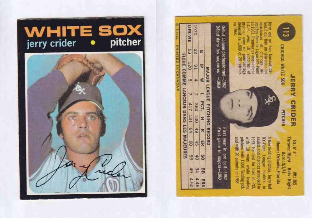 1971 O-PEE-CHEE BASEBALL CARDS #113 J. CRIDER photo 1971 O-PEE-CHEE BASEBALL CARDS #113 J. CRIDER photo