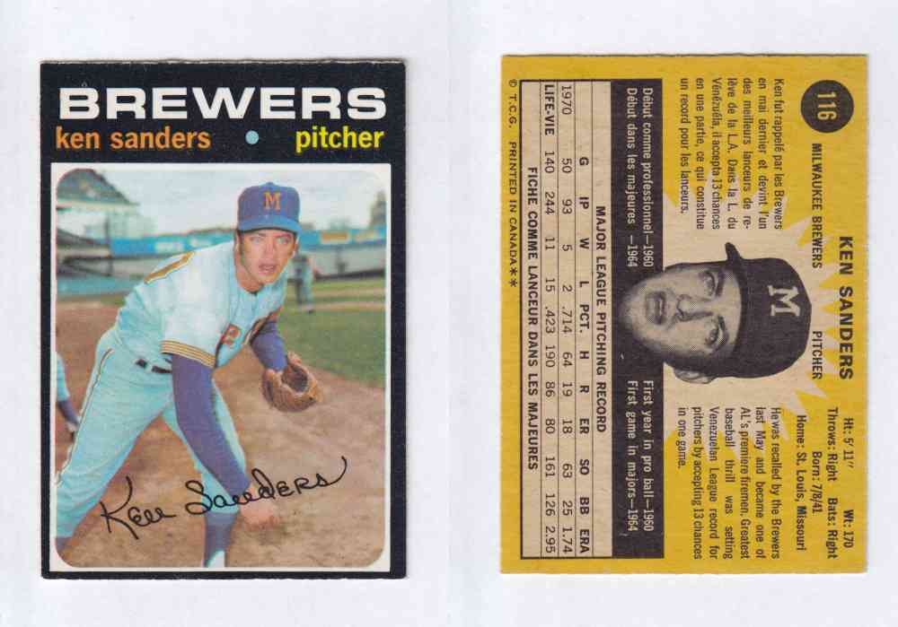 1971 O-PEE-CHEE BASEBALL CARDS #116 K. SANDERS photo 1971 O-PEE-CHEE BASEBALL CARDS #116 K. SANDERS photo