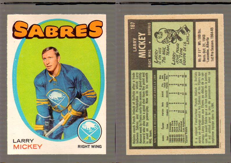 1971-72 O-PEE-CHEE HOCKEY CARD #167 L.MICKEY photo 1971-72 O-PEE-CHEE HOCKEY CARD #167 L.MICKEY photo