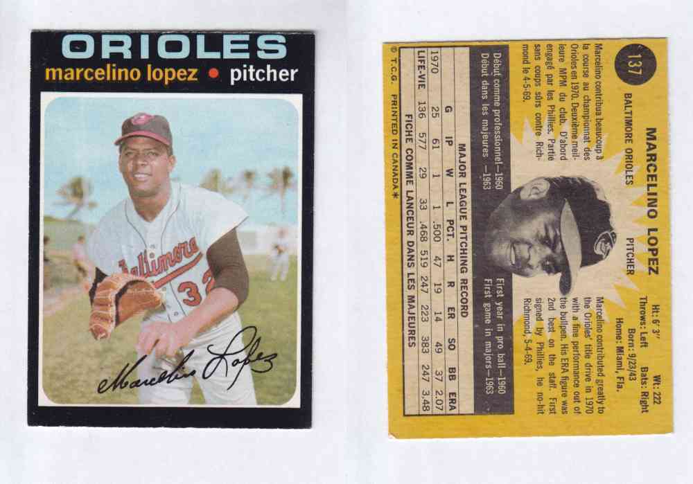 1971 O-PEE-CHEE BASEBALL CARDS #137 M. LOPEZ photo 1971 O-PEE-CHEE BASEBALL CARDS #137 M. LOPEZ photo