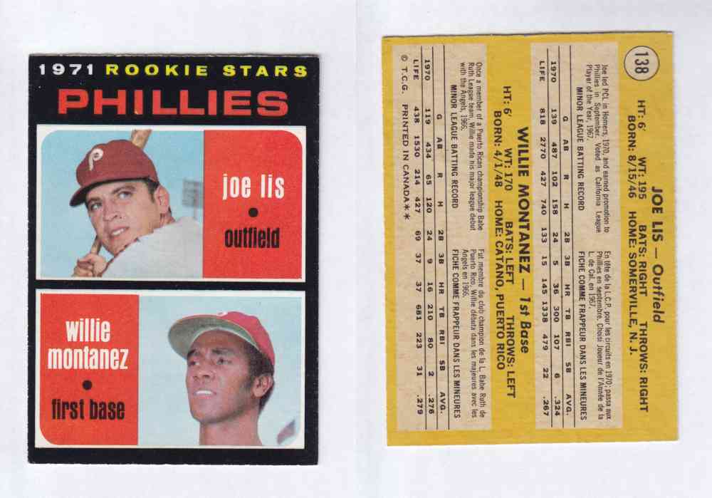 1971 O-PEE-CHEE BASEBALL CARDS #138 J. LIS photo 1971 O-PEE-CHEE BASEBALL CARDS #138 J. LIS photo