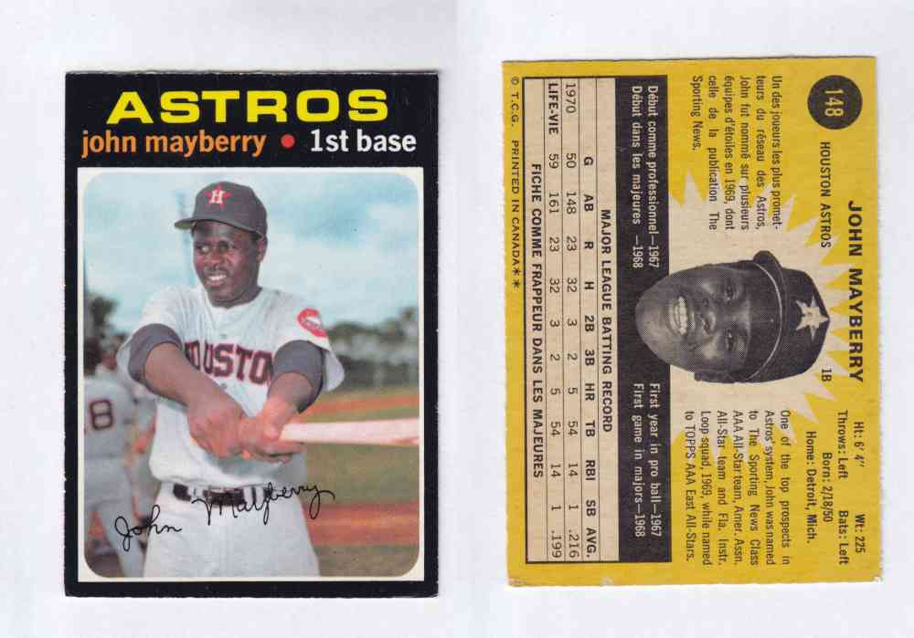 1971 O-PEE-CHEE BASEBALL CARDS #148 J. MAYBERRY photo 1971 O-PEE-CHEE BASEBALL CARDS #148 J. MAYBERRY photo
