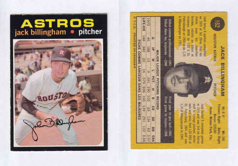 1971 O-PEE-CHEE BASEBALL CARDS #162 J. BILLINGHAM photo 1971 O-PEE-CHEE BASEBALL CARDS #162 J. BILLINGHAM photo