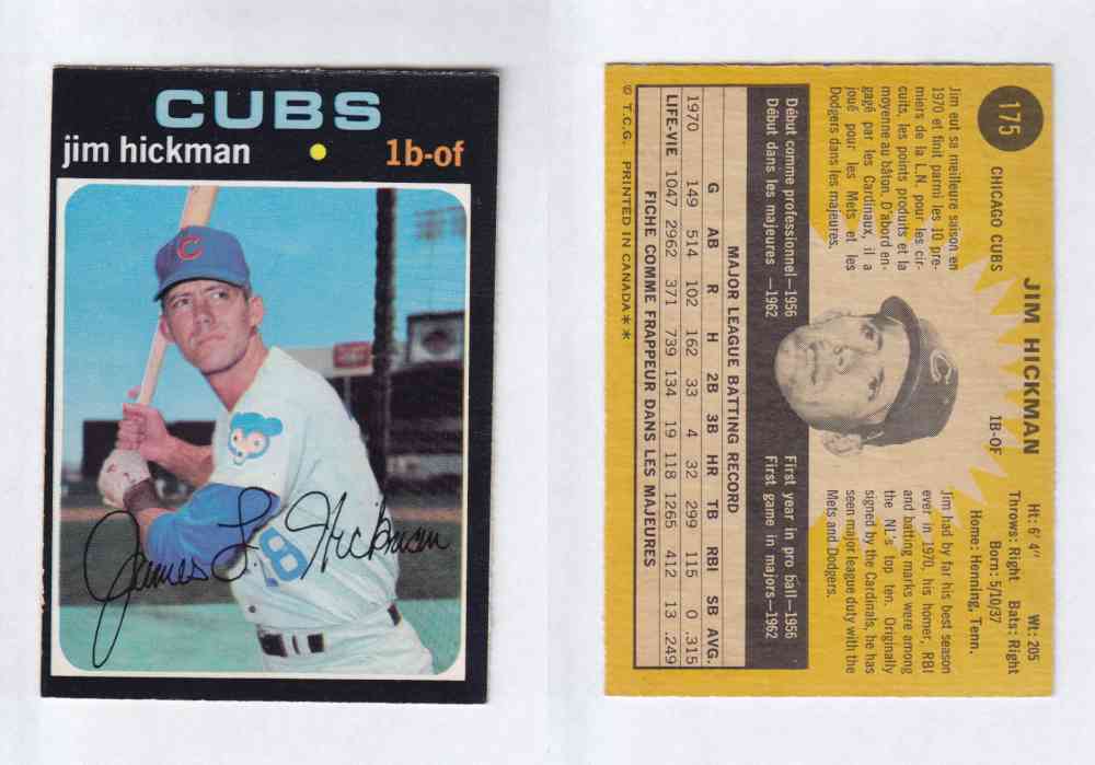 1971 O-PEE-CHEE BASEBALL CARDS #175 J. HICKMAN photo 1971 O-PEE-CHEE BASEBALL CARDS #175 J. HICKMAN photo