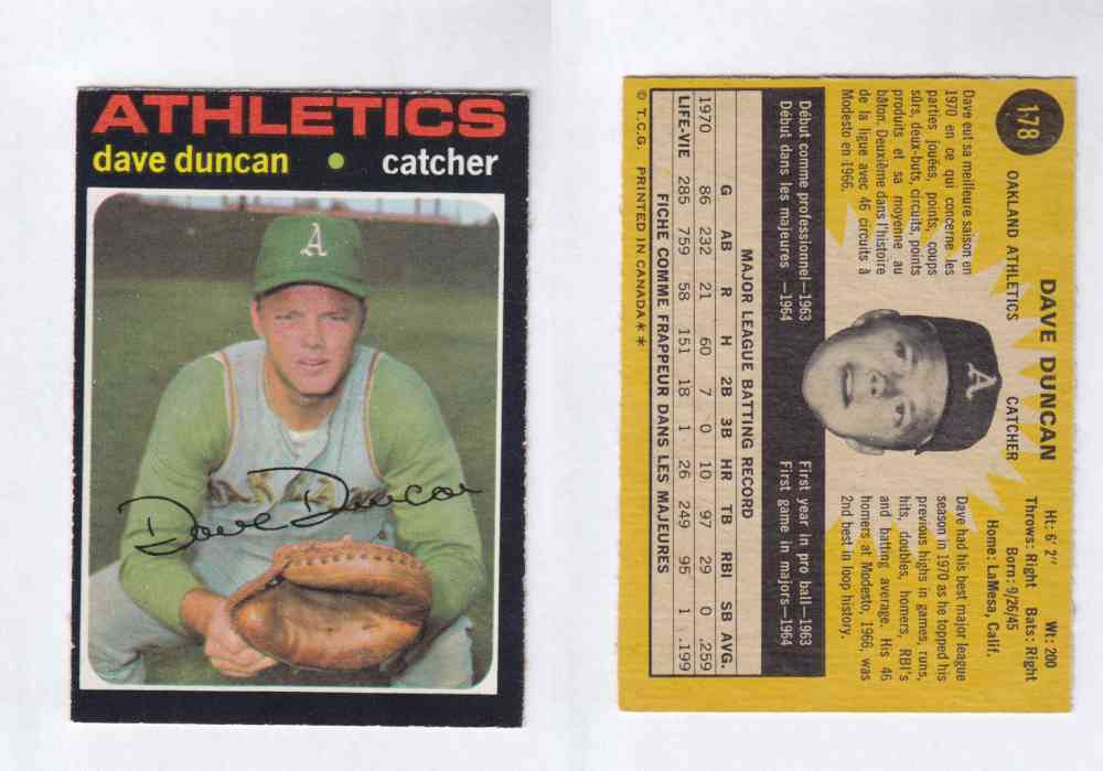 1971 O-PEE-CHEE BASEBALL CARDS #178 D. DUNCAN photo 1971 O-PEE-CHEE BASEBALL CARDS #178 D. DUNCAN photo
