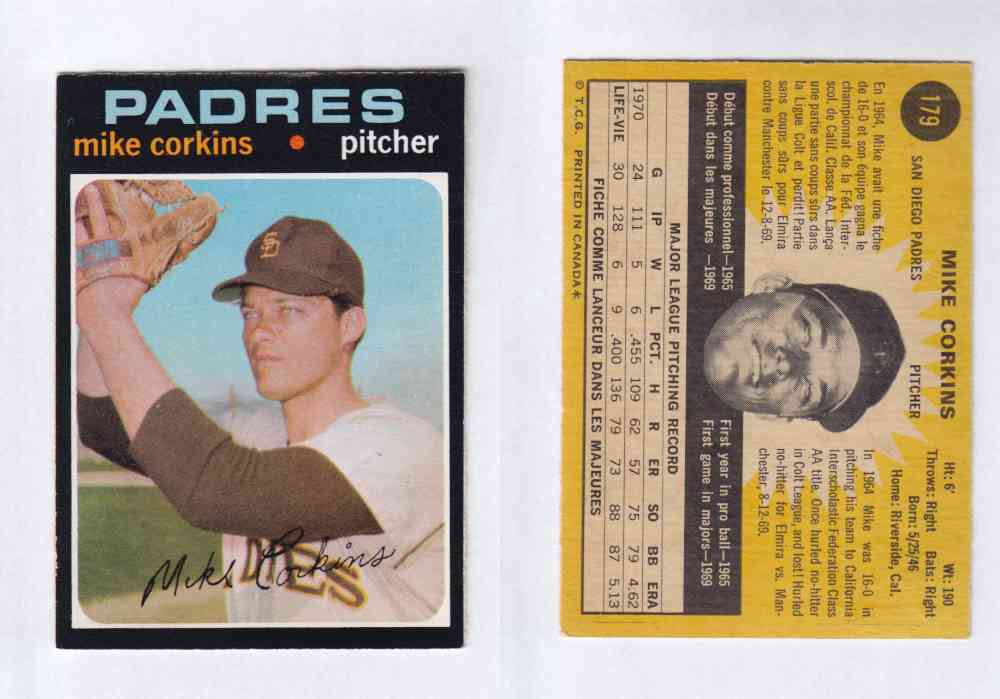 1971 O-PEE-CHEE BASEBALL CARDS #179 M. CORKINS photo 1971 O-PEE-CHEE BASEBALL CARDS #179 M. CORKINS photo