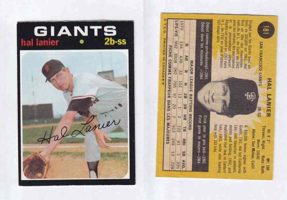 1971 O-PEE-CHEE BASEBALL CARDS #181 H. LANIER photo 1971 O-PEE-CHEE BASEBALL CARDS #181 H. LANIER photo