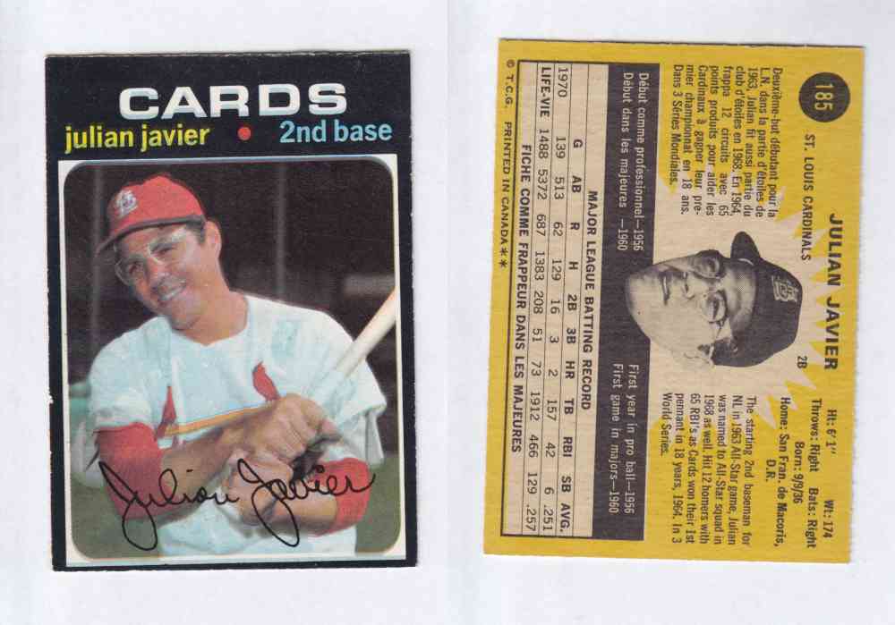 1971 O-PEE-CHEE BASEBALL CARDS #185 J. JAVIER photo 1971 O-PEE-CHEE BASEBALL CARDS #185 J. JAVIER photo