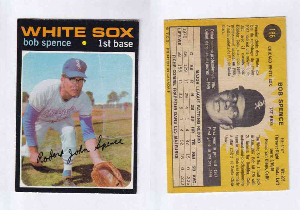 1971 O-PEE-CHEE BASEBALL CARDS #186 B. SPENCE photo 1971 O-PEE-CHEE BASEBALL CARDS #186 B. SPENCE photo