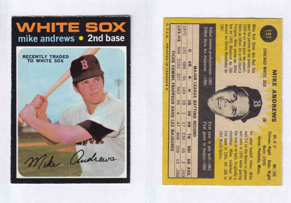 1971 O-PEE-CHEE BASEBALL CARDS #191 M. ANDREWS photo 1971 O-PEE-CHEE BASEBALL CARDS #191 M. ANDREWS photo