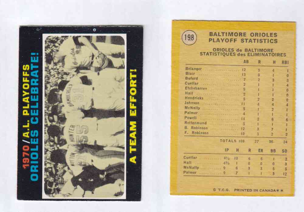 1971 O-PEE-CHEE BASEBALL CARDS #198 A. L. PLAYOFFS photo 1971 O-PEE-CHEE BASEBALL CARDS #198 A. L. PLAYOFFS photo