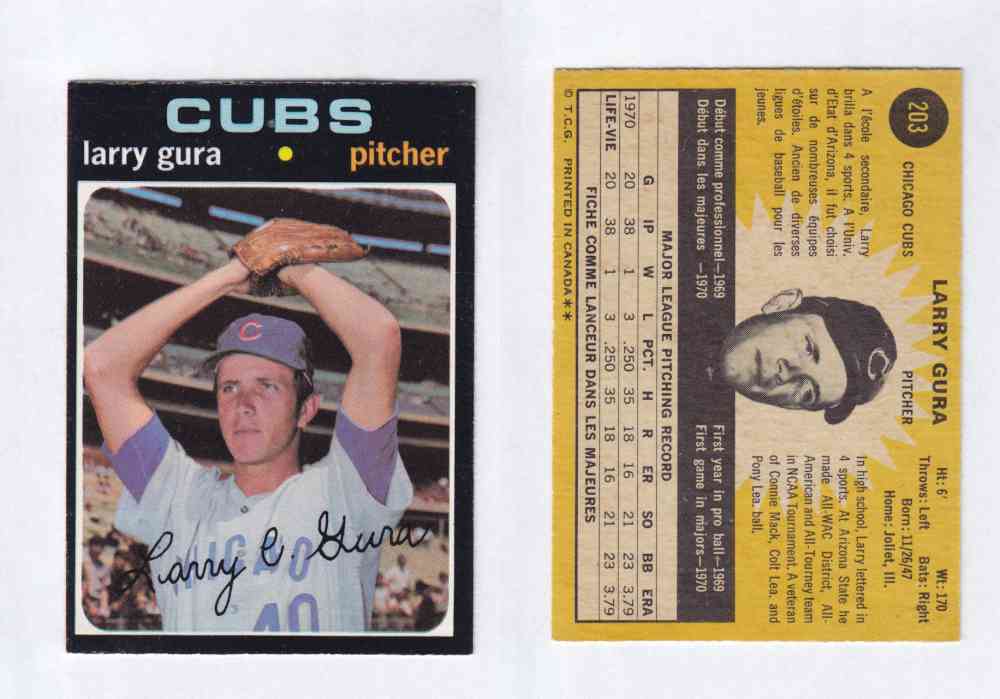 1971 O-PEE-CHEE BASEBALL CARDS #203 L. GURA photo 1971 O-PEE-CHEE BASEBALL CARDS #203 L. GURA photo