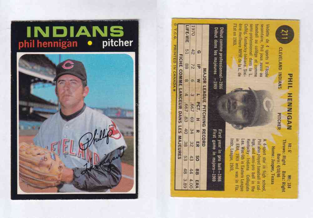 1971 O-PEE-CHEE BASEBALL CARDS #211 P. HENNIGAN photo 1971 O-PEE-CHEE BASEBALL CARDS #211 P. HENNIGAN photo