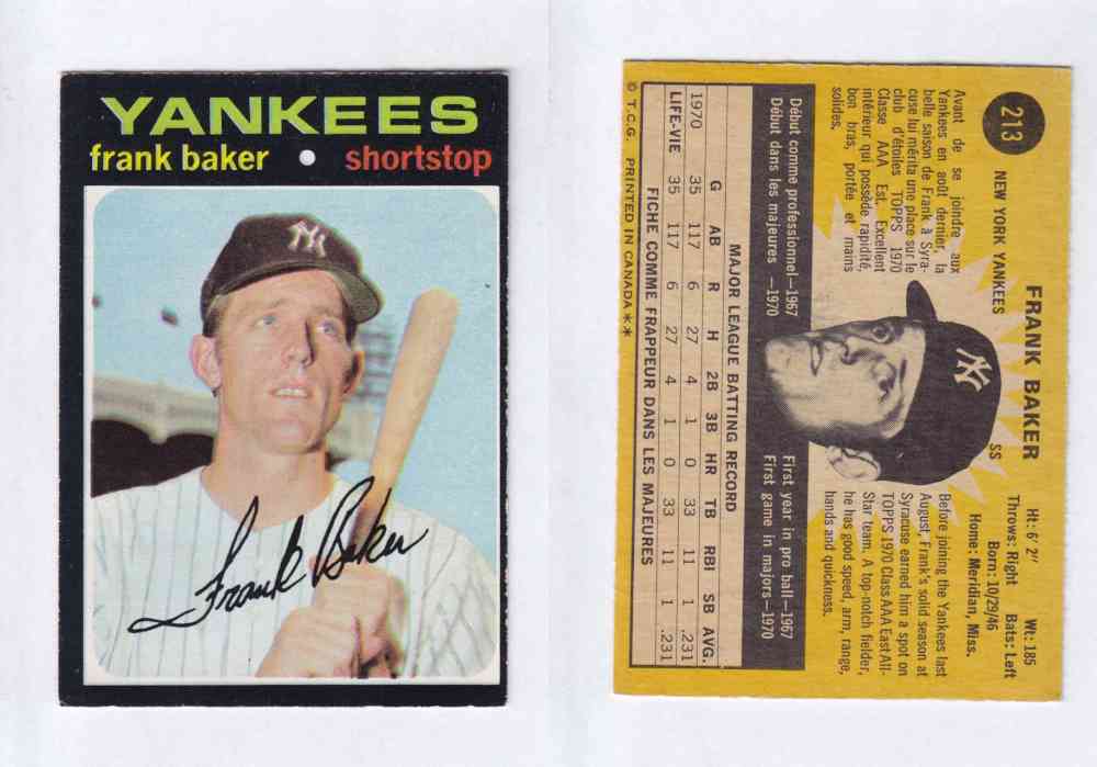 1971 O-PEE-CHEE BASEBALL CARDS #213 F. BAKER photo 1971 O-PEE-CHEE BASEBALL CARDS #213 F. BAKER photo