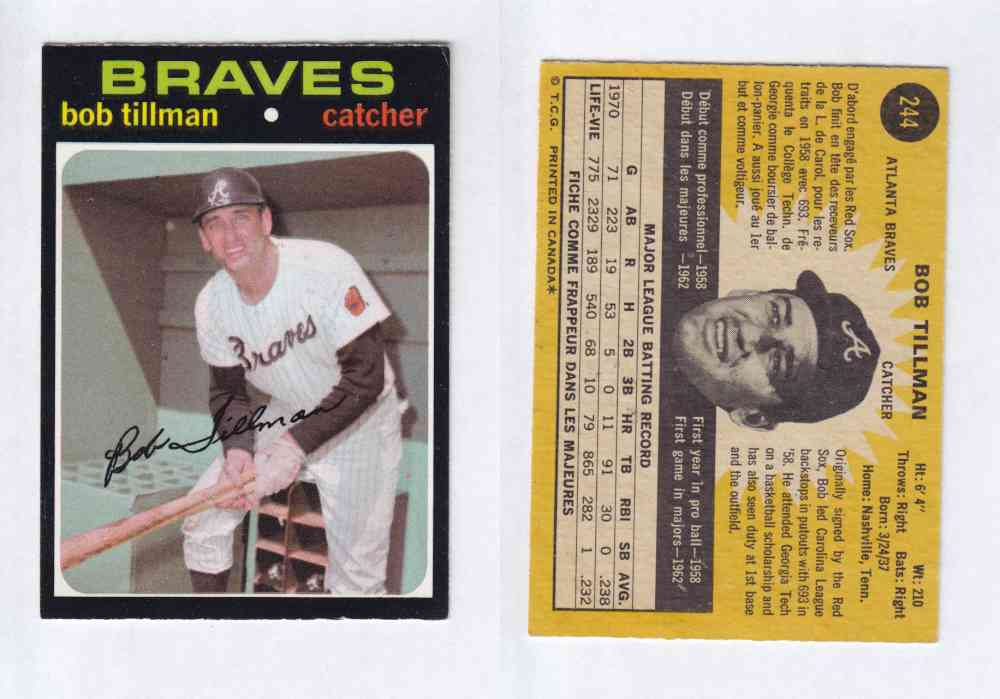 1971 O-PEE-CHEE BASEBALL CARDS #244 B. TILLMAN photo 1971 O-PEE-CHEE BASEBALL CARDS #244 B. TILLMAN photo