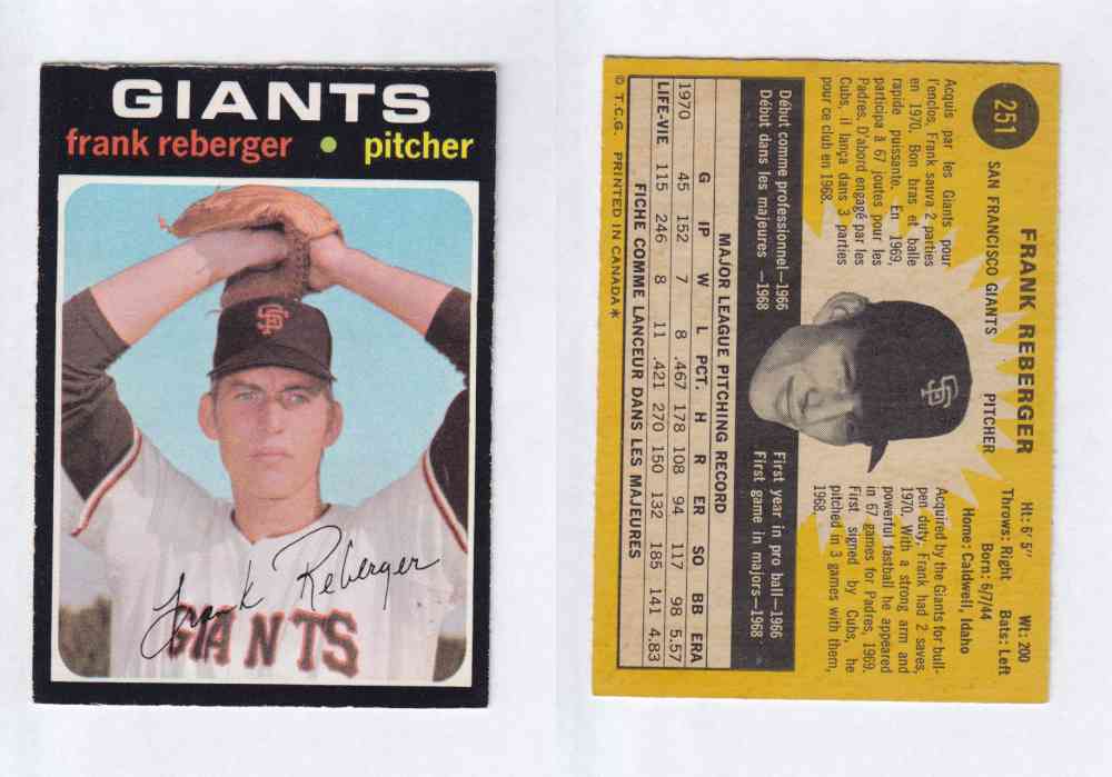 1971 O-PEE-CHEE BASEBALL CARDS #251 F. REBERGER photo 1971 O-PEE-CHEE BASEBALL CARDS #251 F. REBERGER photo