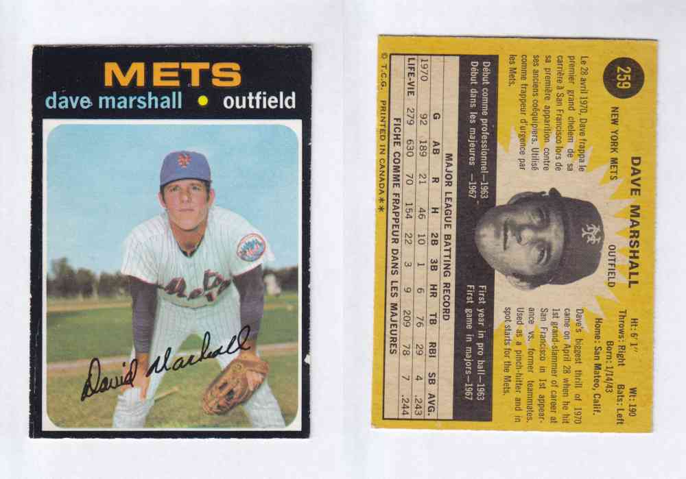 1971 O-PEE-CHEE BASEBALL CARDS #259 D. MARSHALL photo 1971 O-PEE-CHEE BASEBALL CARDS #259 D. MARSHALL photo