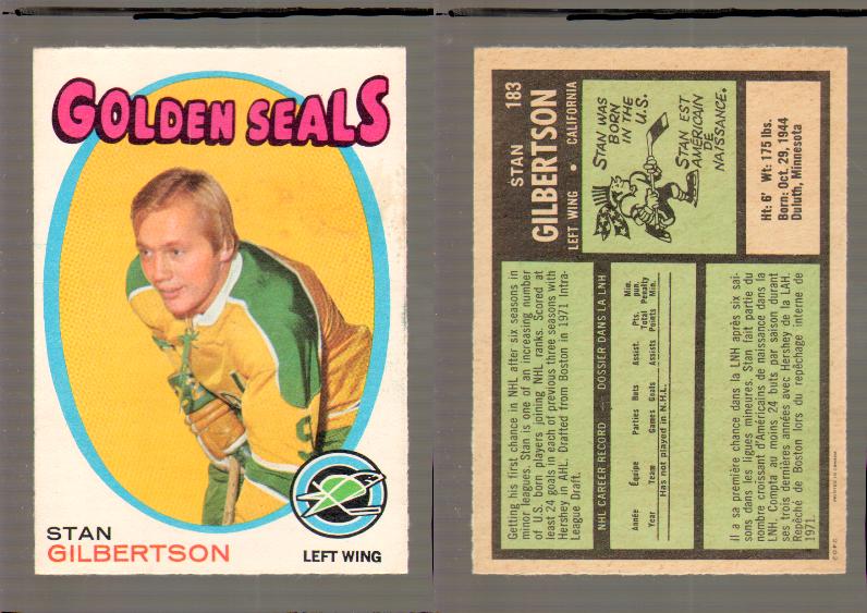 1971-72 O-PEE-CHEE HOCKEY CARD #183 S.GILBERTSON photo 1971-72 O-PEE-CHEE HOCKEY CARD #183 S.GILBERTSON photo