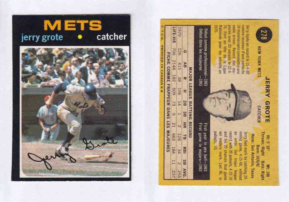1971 O-PEE-CHEE BASEBALL CARDS #278 J. GROTE photo 1971 O-PEE-CHEE BASEBALL CARDS #278 J. GROTE photo