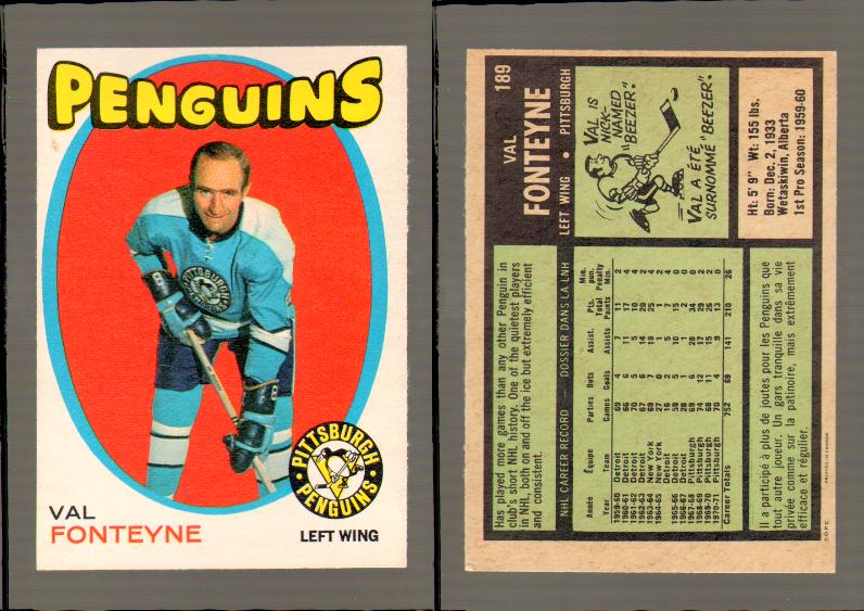 1971-72 O-PEE-CHEE HOCKEY CARD #189 V.FONTEYNE photo 1971-72 O-PEE-CHEE HOCKEY CARD #189 V.FONTEYNE photo