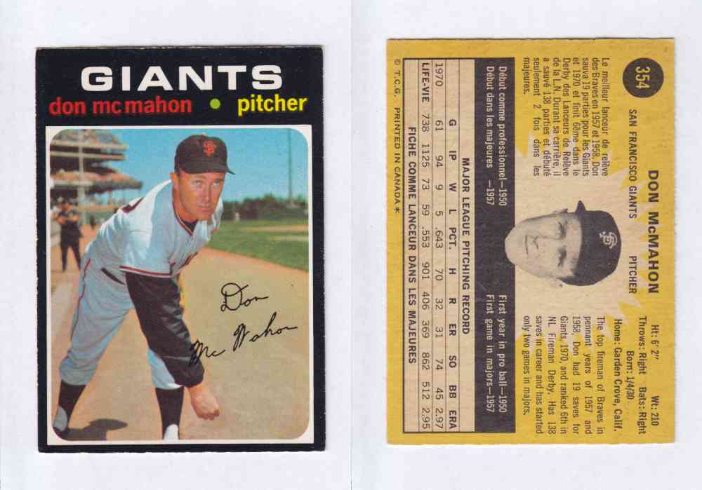 1971 O-PEE-CHEE BASEBALL CARDS #354 D.McMAHON photo 1971 O-PEE-CHEE BASEBALL CARDS #354 D.McMAHON photo