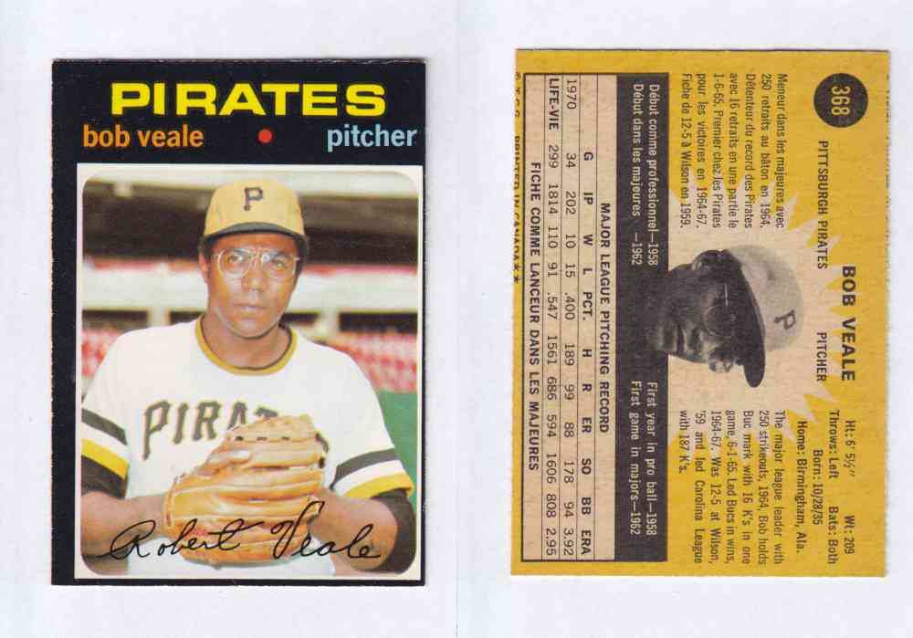 1971 O-PEE-CHEE BASEBALL CARDS #368 B. VEALE photo 1971 O-PEE-CHEE BASEBALL CARDS #368 B. VEALE photo