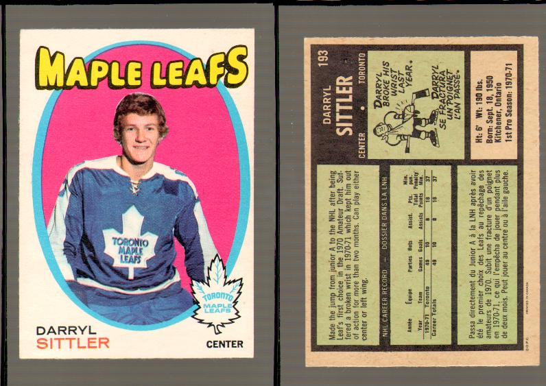 1971-72 O-PEE-CHEE HOCKEY CARD #193 D.SITTLER photo 1971-72 O-PEE-CHEE HOCKEY CARD #193 D.SITTLER photo