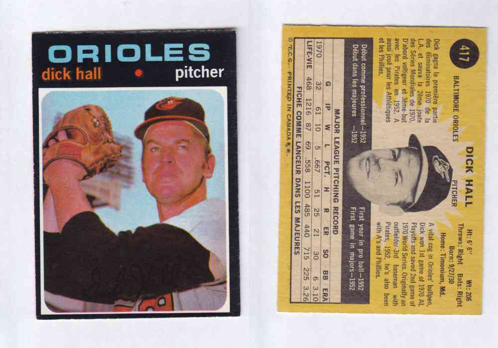 1971 O-PEE-CHEE BASEBALL CARDS #417 D. HALL photo 1971 O-PEE-CHEE BASEBALL CARDS #417 D. HALL photo