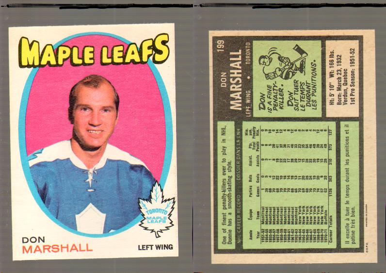 1971-72 O-PEE-CHEE HOCKEY CARD #199 D.MARSHALL photo 1971-72 O-PEE-CHEE HOCKEY CARD #199 D.MARSHALL photo