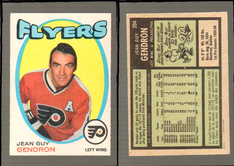 1971-72 O-PEE-CHEE HOCKEY CARD #204 J.G. GENDRON photo 1971-72 O-PEE-CHEE HOCKEY CARD #204 J.G. GENDRON photo
