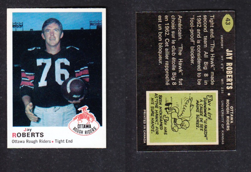 1970 CFL O-PEE-CHEE FOOTBALL CARD #43 J. ROBERTS photo