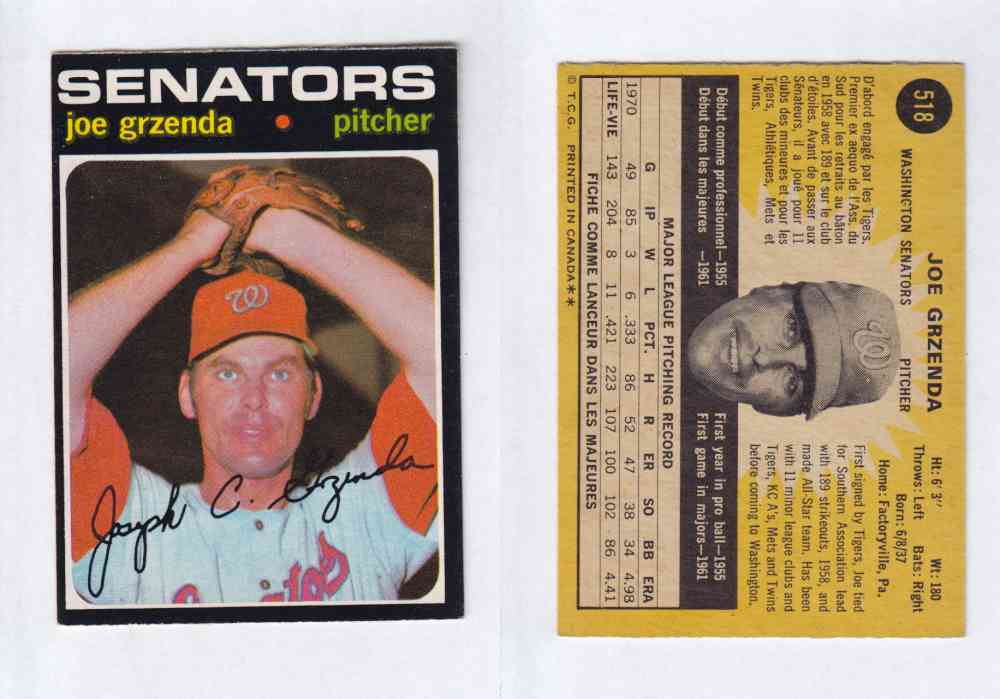 1971 O-PEE-CHEE BASEBALL CARDS #518 J. GRZENDA photo 1971 O-PEE-CHEE BASEBALL CARDS #518 J. GRZENDA photo