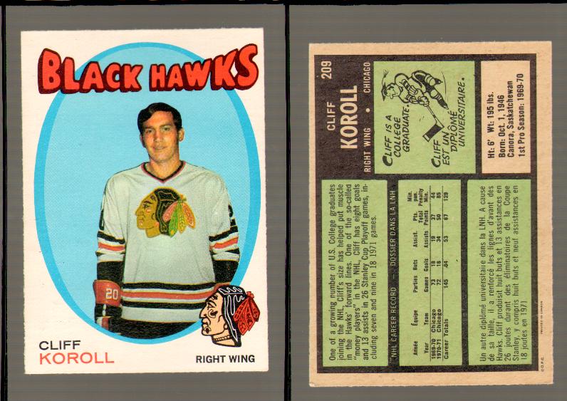 1971-72 O-PEE-CHEE HOCKEY CARD #209 C.KOROLL photo 1971-72 O-PEE-CHEE HOCKEY CARD #209 C.KOROLL photo