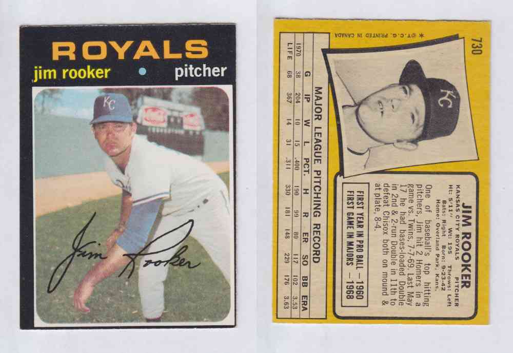 1971 O-PEE-CHEE BASEBALL CARDS #730 J. ROOKER photo 1971 O-PEE-CHEE BASEBALL CARDS #730 J. ROOKER photo