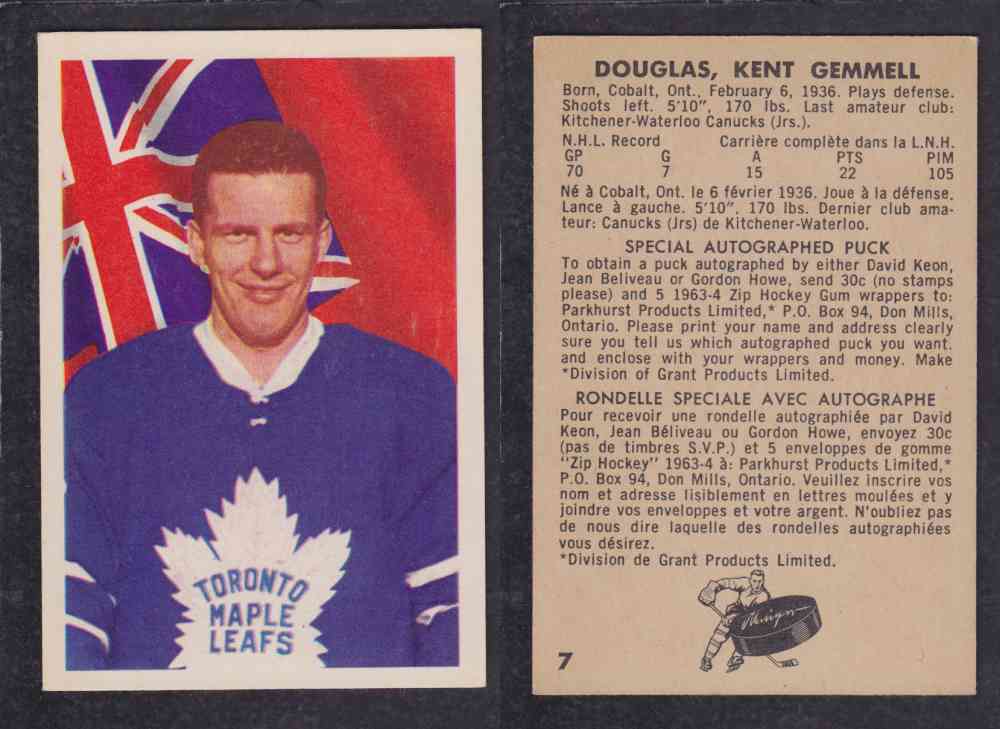 1963-64 PARKURST HOCKEY CARD #7 K. DOUGLAS photo 1963-64 PARKURST HOCKEY CARD #7 K. DOUGLAS photo