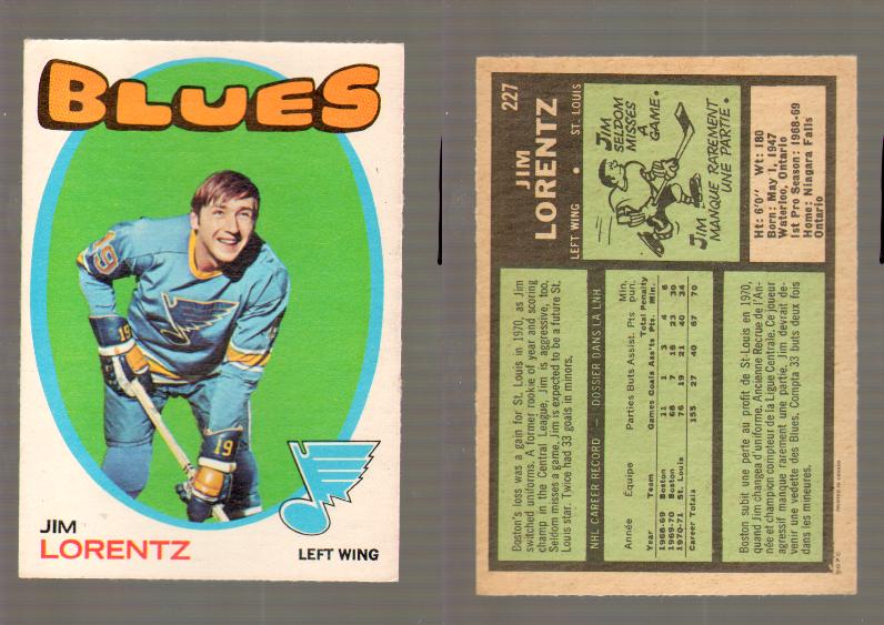 1971-72 O-PEE-CHEE HOCKEY CARD #227 J.LORENTZ photo 1971-72 O-PEE-CHEE HOCKEY CARD #227 J.LORENTZ photo
