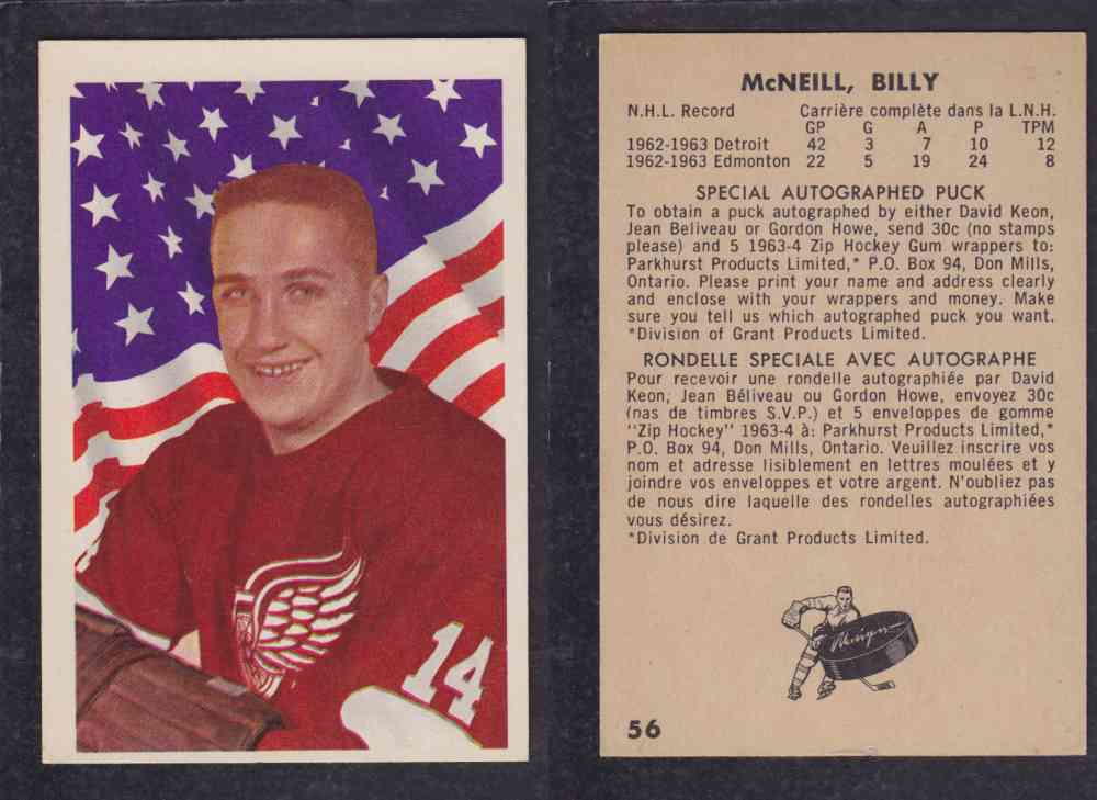 1963-64 PARKURST HOCKEY CARD #56 B. MCNEIL photo 1963-64 PARKURST HOCKEY CARD #56 B. MCNEIL photo