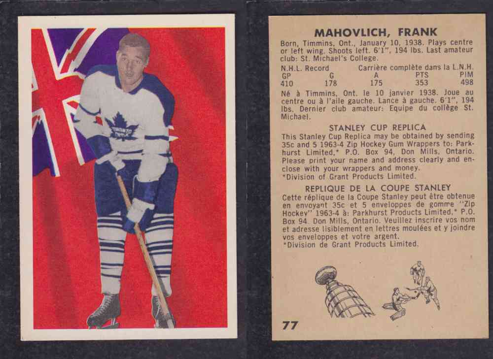 1963-64 PARKURST HOCKEY CARD #77 F. MAHOVLICH photo 1963-64 PARKURST HOCKEY CARD #77 F. MAHOVLICH photo