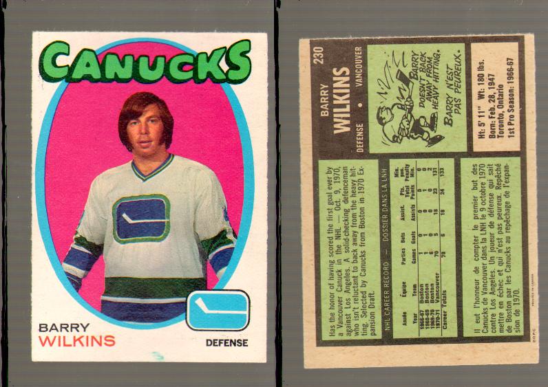 1971-72 O-PEE-CHEE HOCKEY CARD #230 B.WILKINS photo 1971-72 O-PEE-CHEE HOCKEY CARD #230 B.WILKINS photo