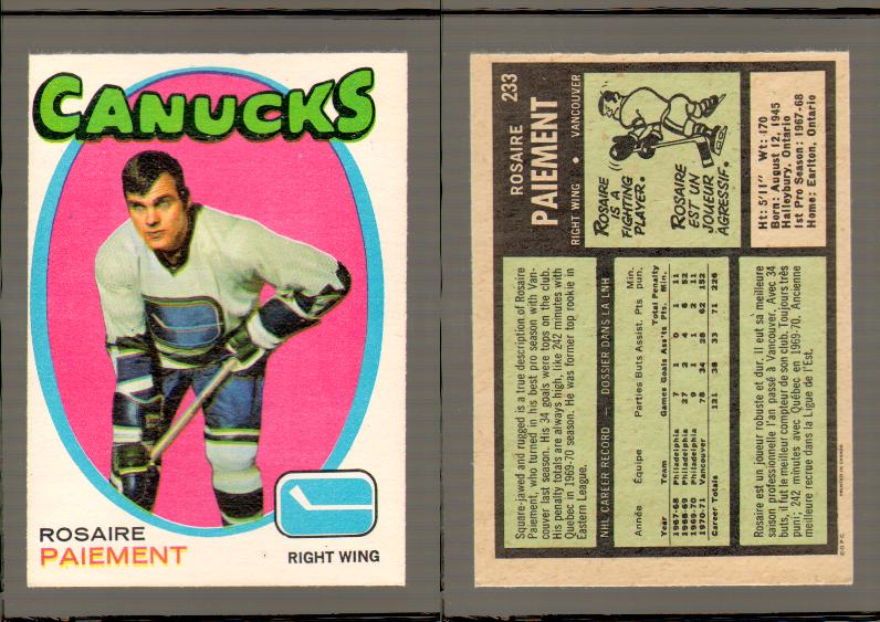 1971-72 O-PEE-CHEE HOCKEY CARD #233 R.PAIEMENT photo 1971-72 O-PEE-CHEE HOCKEY CARD #233 R.PAIEMENT photo