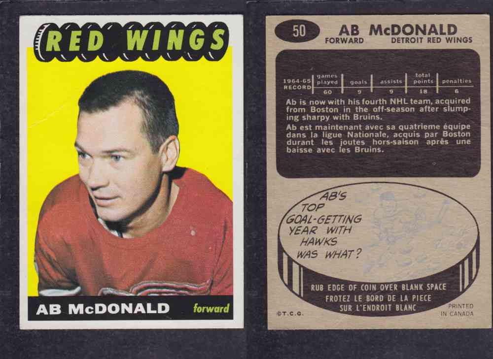 1965-66 TOPPS HOCKEY CARD #50 A. MCDONALD photo 1965-66 TOPPS HOCKEY CARD #50 A. MCDONALD photo