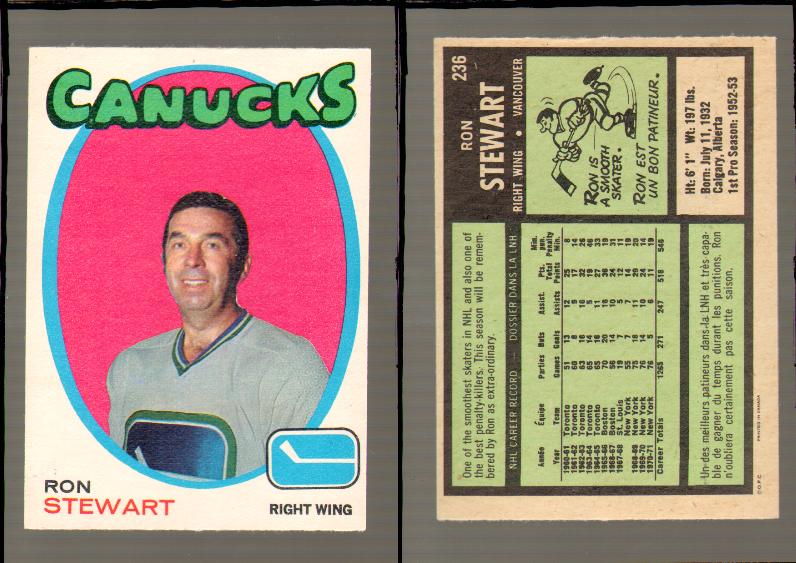 1971-72 O-PEE-CHEE HOCKEY CARD #236 R.STEWART photo 1971-72 O-PEE-CHEE HOCKEY CARD #236 R.STEWART photo