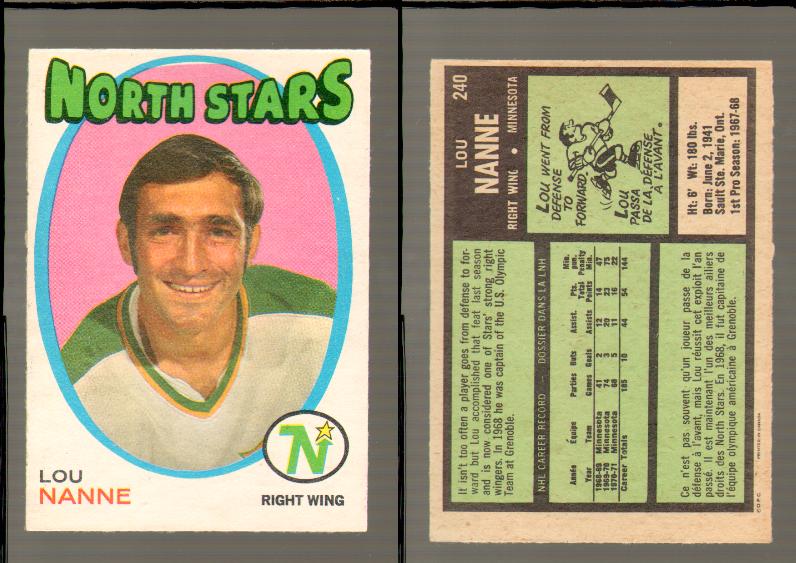 1971-72 O-PEE-CHEE HOCKEY CARD #240 L.NANNE photo 1971-72 O-PEE-CHEE HOCKEY CARD #240 L.NANNE photo