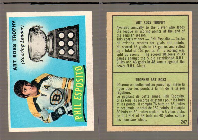 1971-72 O-PEE-CHEE HOCKEY CARD #247 P.ESPOSITO ART TROPHY photo 1971-72 O-PEE-CHEE HOCKEY CARD #247 P.ESPOSITO ART TROPHY photo